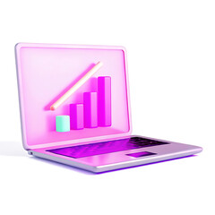A 3D icon of a laptop with a bar graph on the screen isolated on a white background