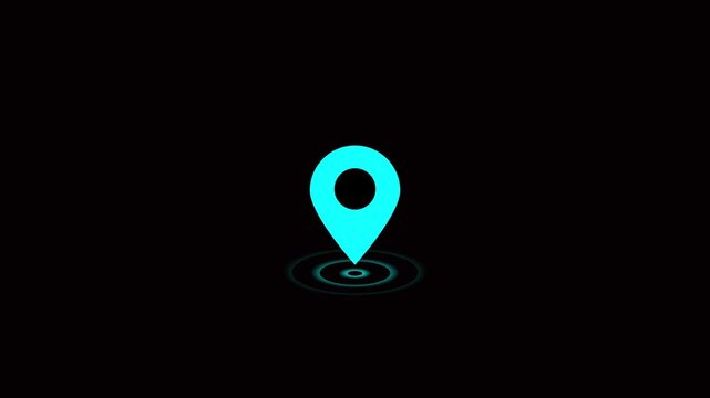 sine  Glowing Location Pin Icon Animation on Black Background, 4k   video