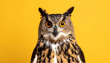Funny Surprised Owl on Bright Yellow Background