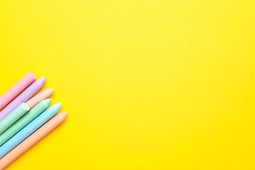 Colorful markers on yellow background for art and design  office supplies and stationery for creative work and school