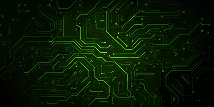 Abstract green circuit board pattern with intricate lines and glowing connections