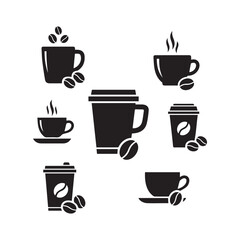 Obraz premium Coffee Cup and Bean Icon Collection – Barista & Cafe Design