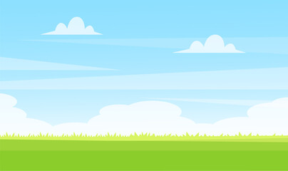 Obraz premium Outdoor green grassland background with bright sky. Vector stock