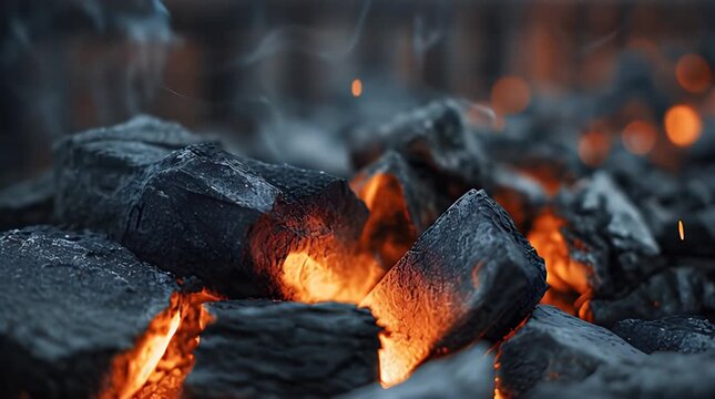 Burning Charcoal Embers with Sparks and Smoke.