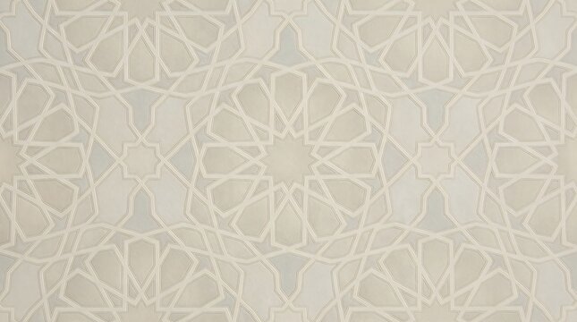 Intricate Geometric Pattern in White and Silver Tones With a Repeating Star Motif