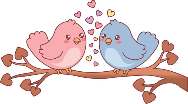 Cute love birds illustration for Valentine&rsquo;s Day