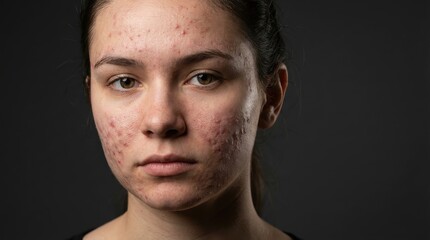 Naklejka premium Young woman with facial acne and skin problems