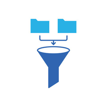 Icon a data filter funnel and folders, isolated against a clean background.