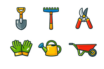 Gardening Tools Flat Icons Set