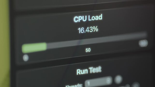 System monitoring widget displaying the CPU load test with a progress bar