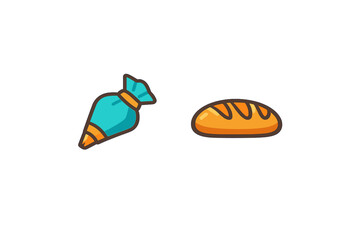 Naklejka premium Cartoon piping bag and bread loaf