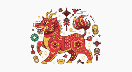Chinese New Year Lunar Festival Vector Illustration Set