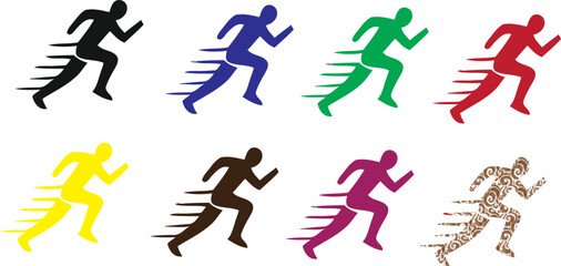 Vector silhouettes of people, athletes, and soccer players in action, featuring black figures of men running, jumping, and dancing with a ball in a sports competition illustration