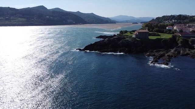 Aerial Drone View of Mundaka and Urdaibai Estuary, Basque Country, Spain