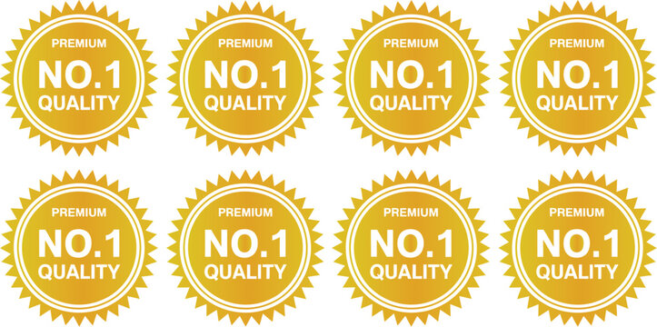 Set of Golden Premium No 1 Quality Badge Icons for Product Marketing Guaranteed Satisfaction Seal and Luxury Branding Sticker Labels