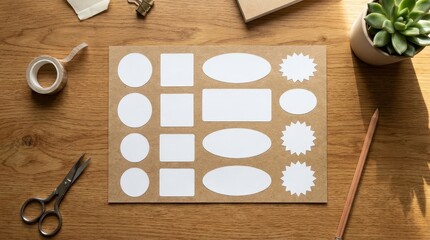 Sheet of blank white stickers in various shapes