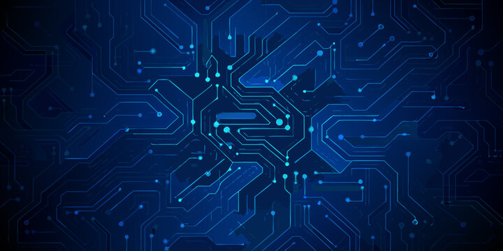 Abstract blue circuit board background with glowing lines and digital connections