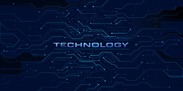 Abstract blue technology background with circuit lines and the word technology