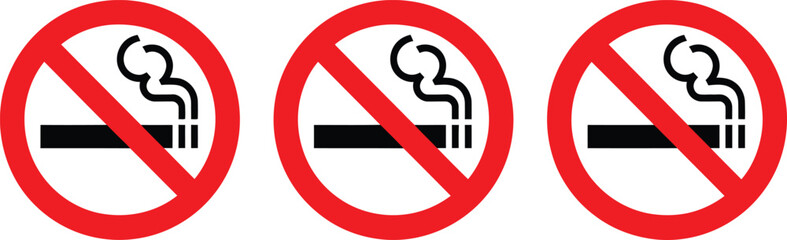 No Smoking Prohibition Sign Set with Red Circle and Slanted Bar Symbols for Public Health Safety and Non-Smoking Zone Regulation