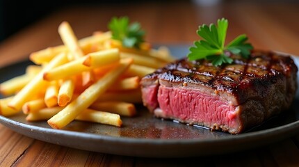 Grilled Beef Steak with French Fries