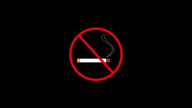 Red Circle with Diagonal Line and Cigarette Icon No Smoking Symbol forbidden prohibited animated