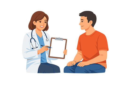 Doctor talks to patient during medical consultation in a clinic setting