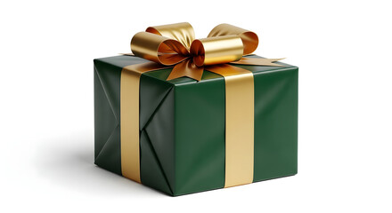 Fototapeta premium A green gift box with gold ribbon and bow