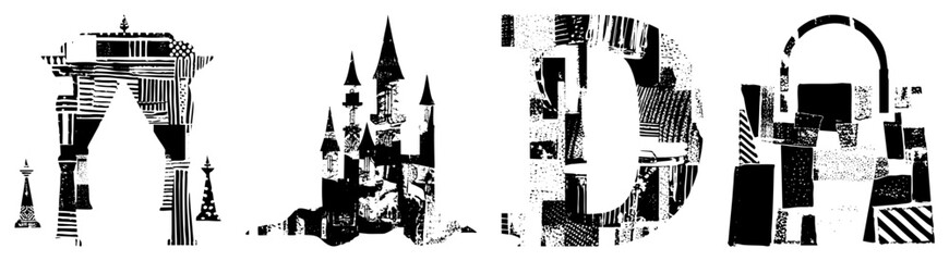 Obraz premium Abstract Architectural Letters Formed from Geometric Building Fragments