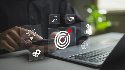 Corporate business strategy emphasizing leadership, vision and long-term planning. Structured approach to achieving strategic goals and organizational success. © Pakin