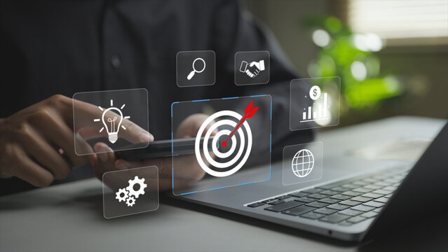 Corporate business strategy emphasizing leadership, vision and long-term planning. Structured approach to achieving strategic goals and organizational success.