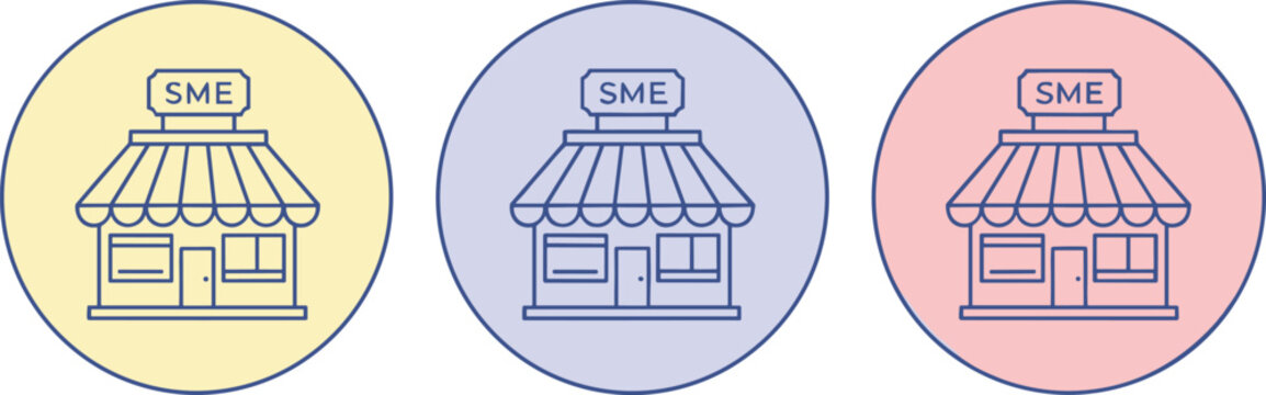 SME small business storefront icon set in pastel outline style for entrepreneurship retail apps and branding