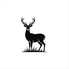 Obraz premium deer silhouette vector, silhouette head deer, Reindeer, Beautiful deer vector silhouette on white background.