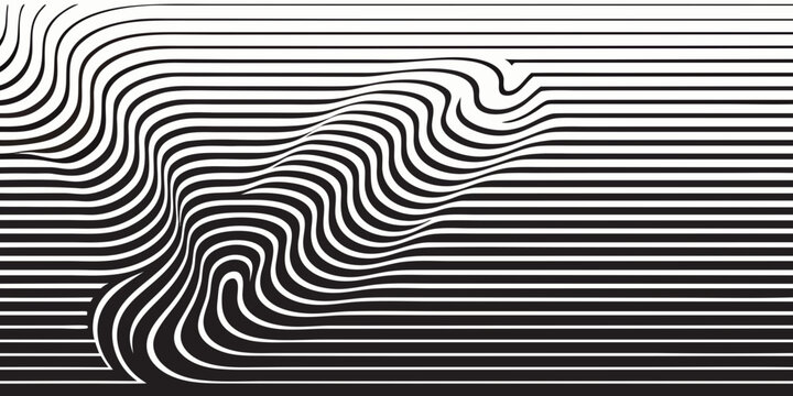 Abstract black and white lines creating an optical illusion of a wave