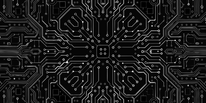 Intricate circuit board pattern with symmetrical design and delicate lines