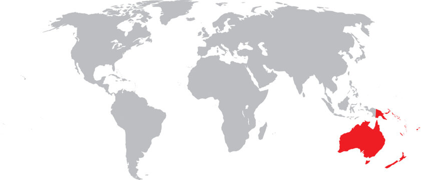 Oceania Highlighted on World Map Vector Design