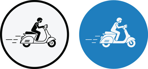 Scooter delivery rider icon set in flat circular style for transportation apps logistics and urban mobility design © Shamim