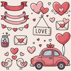 Valentine Love Car Romantic Illustration Vector