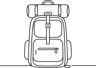 Fototapeta premium One Line Art of a Backpack Ready for Travel – Minimal Black and White Illustration