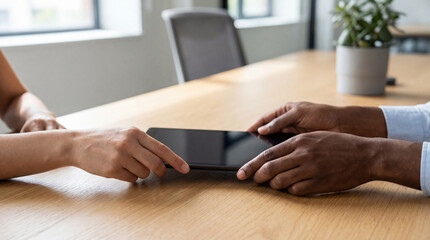 Business Team Sharing Technology Without Visible Screens