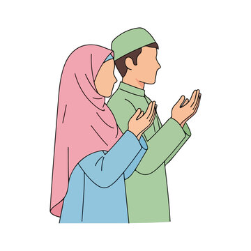 Islamic couple praying duaa illustration