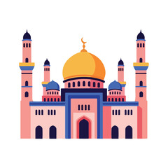 Fototapeta premium Stylized Mosque Illustration Golden Dome Minarets Islamic Building
