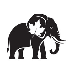 Fototapeta premium Elephant silhouette with a Canadian maple leaf on its side, symbolizing Canadian strength or identity