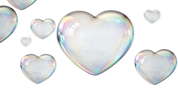 Heart Shaped Soap Bubbles on transparent Background