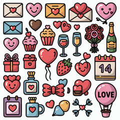 Cute Valentine Love Stickers Set Vector
