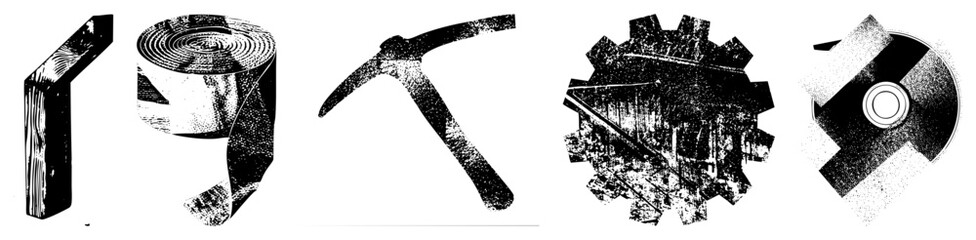 Industrial Tools and Mechanical Components in Halftone Vector Design