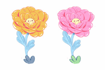 Fototapeta premium Cute kawaii flower character illustration set for stickers, planners, children branding and playful design projects