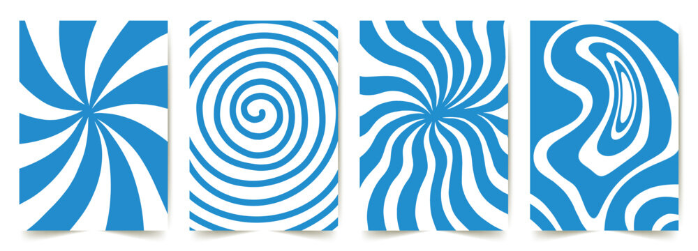 Psychedelic swirl spiral abstract Pattern sky blue. Groovy hypnotic vector backgrounds. Spooky halloween wavy circle texture. Vector blue twirl vortex design. Abstract retro optical illusion texture 