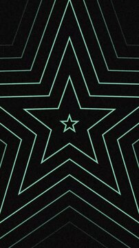 Abstract Geometric Tunnel of Repeating Neon Green Stars Expanding Outward, Digital Background