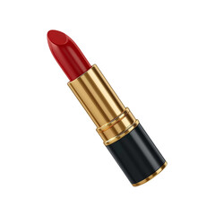 Red lipstick in a gold and black case makeup cosmetic isolated on a transparent background