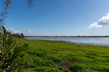 The Hermitage of El Rocio. The Church is home to the Virgin of El Rocio in the countryside of Almonte, Province of Huelva, Andalusia, Spain